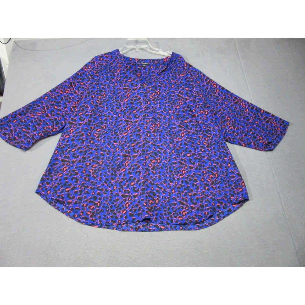 Torrid Blouse Womens 3X Blue Black Pink Animal Print 3/4 Sleeve Scoop Tunic